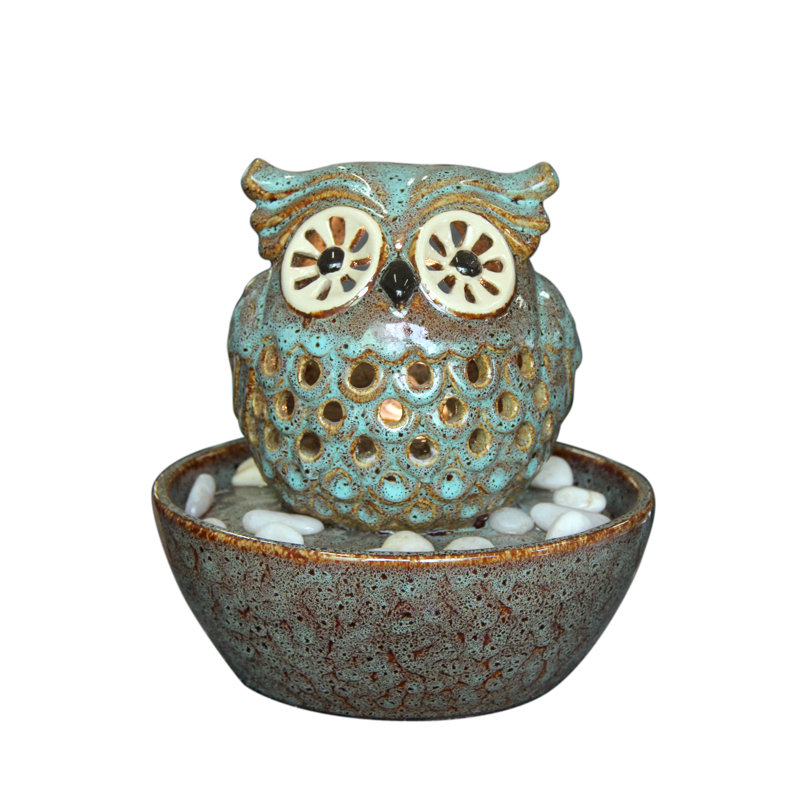 HiLine Gift Ltd. Ceramic Owl in Bowl Fountain with Light Wayfair